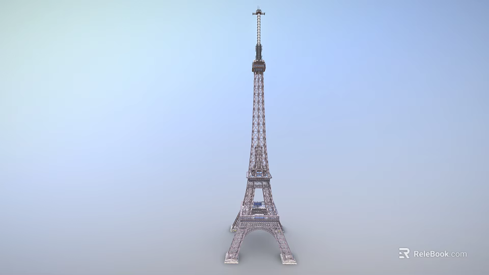 Eiffel Tower Iconic Metal Lattice Structure With Tall Spire And Four Base Legs 3d model