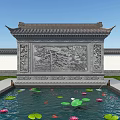 Traditional Chinese Screen Wall With Intricate Stone Carving Front Pond Lotus Leaves And Flowers
