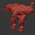 Futuristic Mechanical Robot With Metallic Armor Weapon Arm And Detailed Legs
