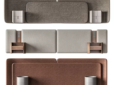 Multi Colored Upholstered Back Panels With Wooden Side Shelves And Cylindrical Accents 3d model