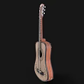 Wooden Acoustic Guitar With Artistic Carved Details For Musical Instrument And Art Supplies