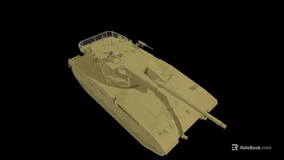 Beige Military Tank 3D Model With Cannon Tracks And Top Structure 3d model 