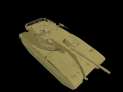 Beige Military Tank 3D Model With Cannon Tracks And Top Structure 3d model