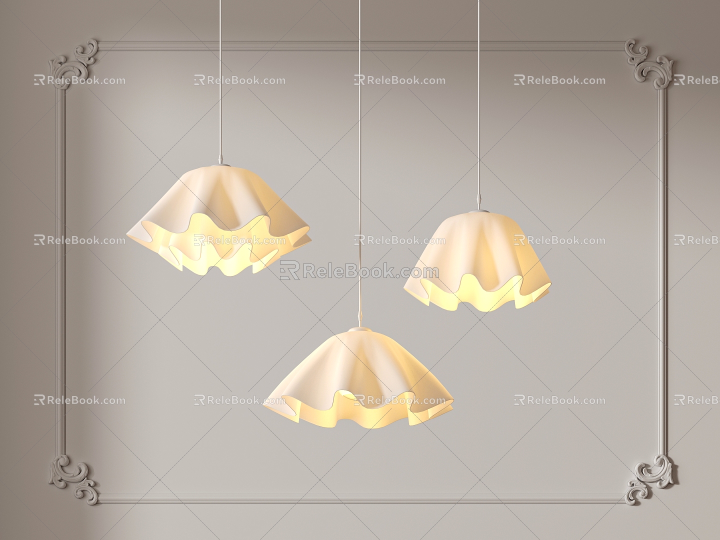 French Cream Flower Chandelier 3d model