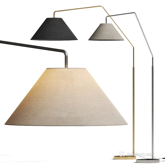Modern Floor Lamp Design With Black Gray Beige Fabric Shades And Metal Stand 3d model 