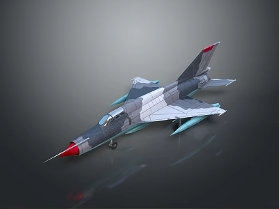 Sleek Detailed 3D Rendered Fighter Jet Model With Gray White Red Colors And Red Nose 3d model