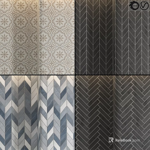 Varied Decorative Tile Patterns Featuring Herringbone And Floral Designs For Interiors 3d model 
