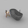 Modern Grey Stone Freestanding Bathtub With Wooden Side Stool And Toiletries