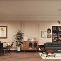 Modern Dining Living Room Interior With Sofa Dining Table Plant Rug And Decorative Art