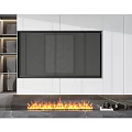 Modern TV Wall Unit Design With White Cabinetry TV Screen Marble Base And Fireplace Flames