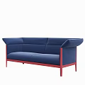 Modern Navy Blue Two Seater Sofa With Red Wooden Frame And Velvet Upholstery