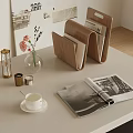 Modern Decorative Ornaments Set with Wooden File Holder Glass Vase Flowers and Magazine on Table