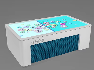 Tech Exhibition Hall Interactive Touchscreen Display With Colorful Digital Icons And Numbers 3d model