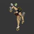 Muscular Man In Black Tank Top Red Shorts With Metal Buckets Spear Dynamic Kicking Pose
