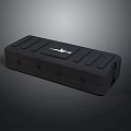 Black Rectangular Hard Case With Textured Surface And Brand Logo Design