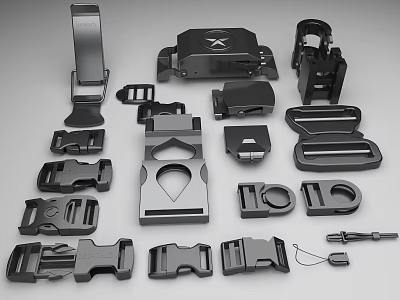 Various Black Buckle Fasteners And Accessories For Luggage Bags And Gear 3d model