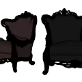 Classic Carved Leisure Chairs With Black Frame And Dark Brown Black Upholstery