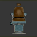 Vintage Blue Barber Chair With Brown Leather Seat Metal Frame And Footrest