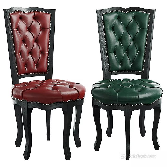 Red and Green Leather Tufted Accent Chair with Black Legs Design 3d model 