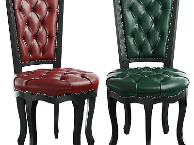 Red and Green Leather Tufted Accent Chair with Black Legs Design 3d model