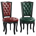 Red and Green Leather Tufted Accent Chair with Black Legs Design
