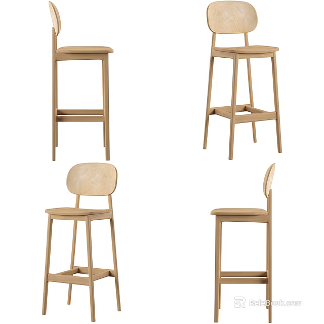 Minimalist Wooden Bar Stools With Simple Design And Multiple Angles 3d model