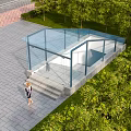 Glass Structure In Outdoor Paved Square With Trees Pedestrians And Steps 3d model