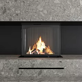 Elegant Modern Fireplace Interior With Gray Marble And Burning Flame Wood Stack 3d model