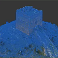 Ancient Great Wall Brick Tower With Ruined Top And Green Hilly Vegetation 3d model