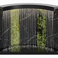 Modern Water Fountain With Black Marble Structure Green Plants Cascading Water Streams And Bottom Pool