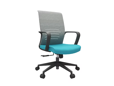 Gray Mesh Back Office Chair With Blue Padded Seat And Black Armrests 3d model