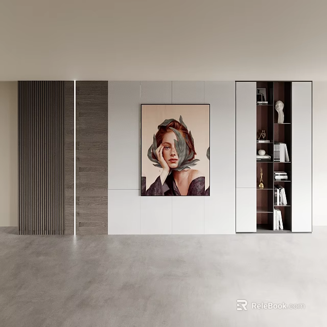 Elegant Modern Background Wall Design With Artwork And Display Cabinets 3d model 