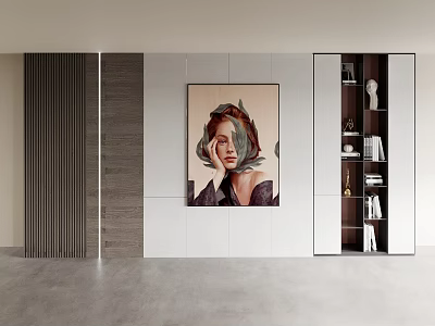 Elegant Modern Background Wall Design With Artwork And Display Cabinets 3d model