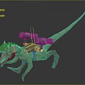 Green Mechanical Dinosaur With Silver Back Devices And Open Mouth 3d model