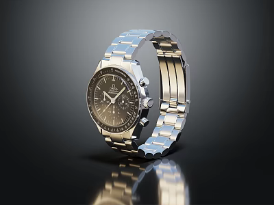 Luxury Silver Watch with Stainless Steel Strap Dark Chronograph Dial Modern Design 3d model