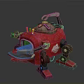 Red Mechanical Character With Metal Body And Mechanical Legs Supporting Structure