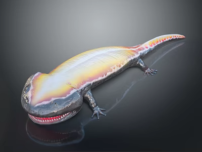 Vibrant Aquatic Salamander Featuring Long Body Smooth Skin And Distinctive Yellow Orange Black Color Pattern 3d model