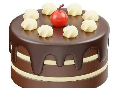 Delicious Chocolate Cake With Chocolate Drizzle Cream Swirls And Cherry 3d model