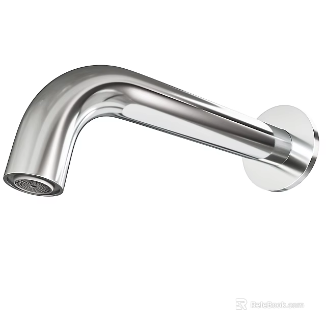 Sleek Silver Modern Wall Mounted Faucet With Smooth Metal Surface Design 3d model 