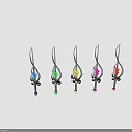 Colorful Fantasy Weapons With Curved Blades Spiral Designs And Gemstone Handles