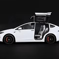White Tesla Model X With Open Falcon Wing Doors On Dark Background