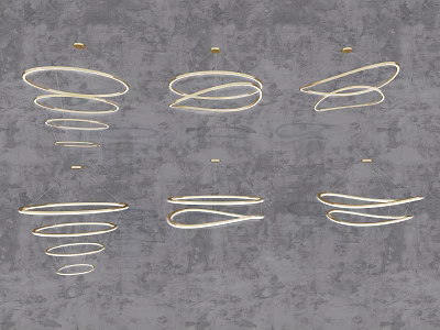 Modern Golden Metal Spiral And Circular Chandelier Designs For Interior 3d model