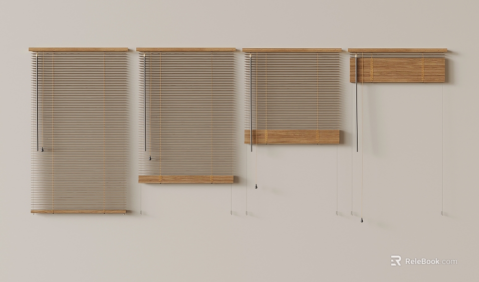 Modern Wooden Window Blinds With Adjustable Slats And Natural Design For Home Decoration 3d model 