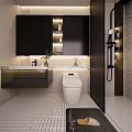 Modern Bathroom Interior With Vanity Mirror Cabinet Toilet Shower Area And Tile Floor