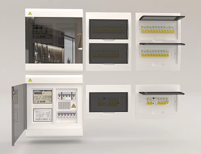 White Electrical Switch Panel With Open Close Views And Internal Structure Design 3d model