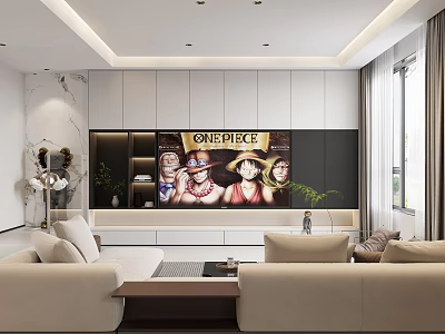 Modern Living Dining Room Interior With Sofa TV Wall And Decorative Plants 3d model