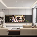 Modern Living Dining Room Interior With Sofa TV Wall And Decorative Plants