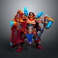 Armored Fantasy Warrior With Mythical Creature Inspired Armor Shield And Glowing Battle Axe
