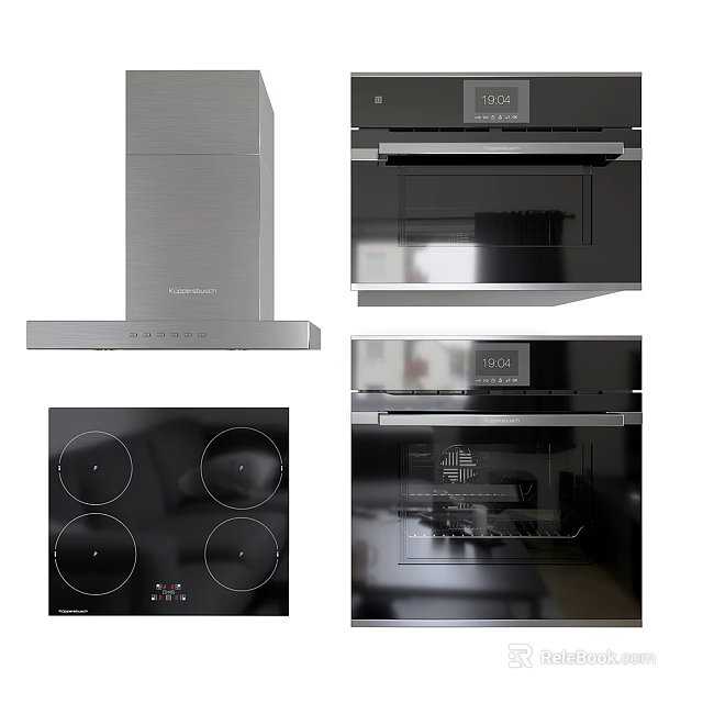 Stainless Steel Modern Kitchen Appliances With Range Hood Oven And Stove Top 3d model 