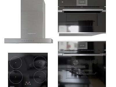 Stainless Steel Modern Kitchen Appliances With Range Hood Oven And Stove Top 3d model